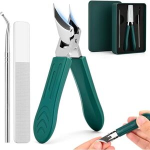 Professional Ingrown Toenail Clipper Set Thick Nail Trimmer Kit Green Case